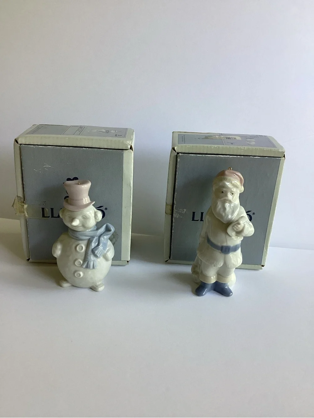 LLADRO Mini Papa Noel Santa Claus #5842 and Muneco De Nieve Snowman #5841 Boxes